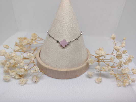 Bracelet Trèfle Rose en Acier Inoxydable