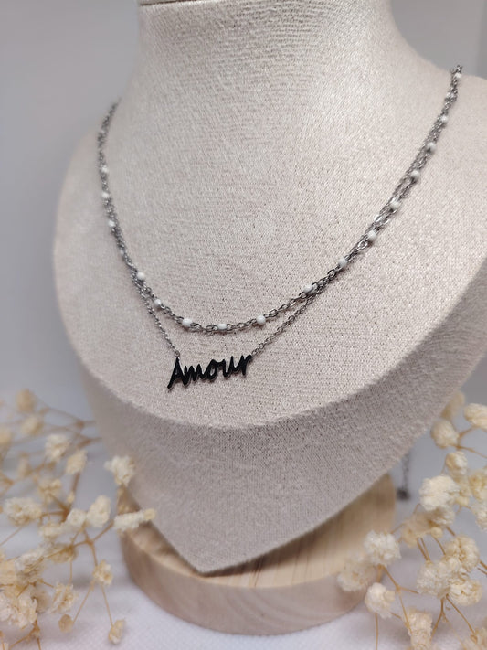 Collier Double Rang « Amour » en Acier Inoxydable