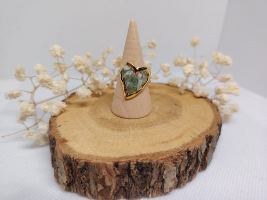 Bague Cœur Aventurine Verte – Acier Inoxydable Doré