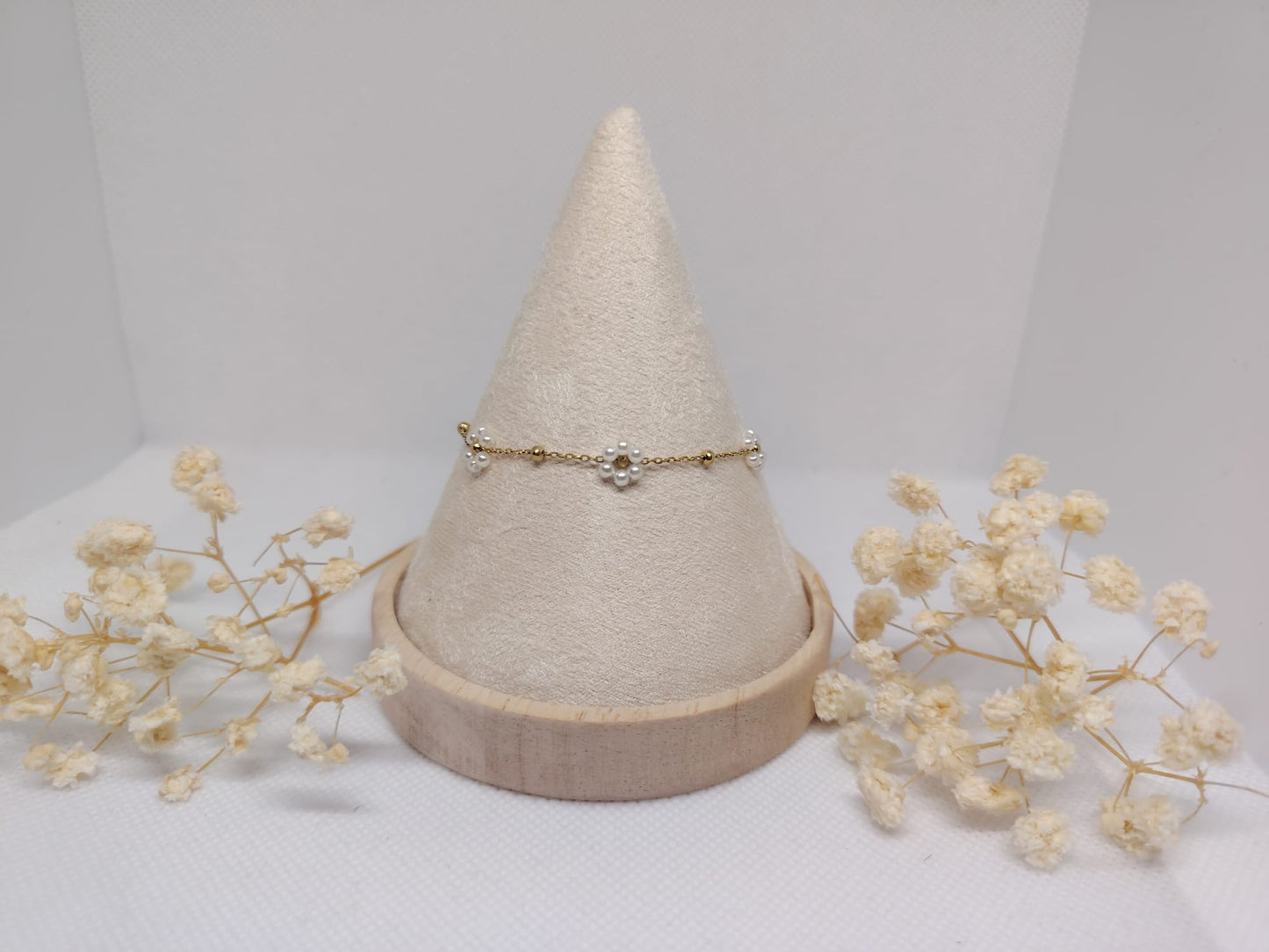 Bracelet Fleur de Perles – Acier Inoxydable Doré