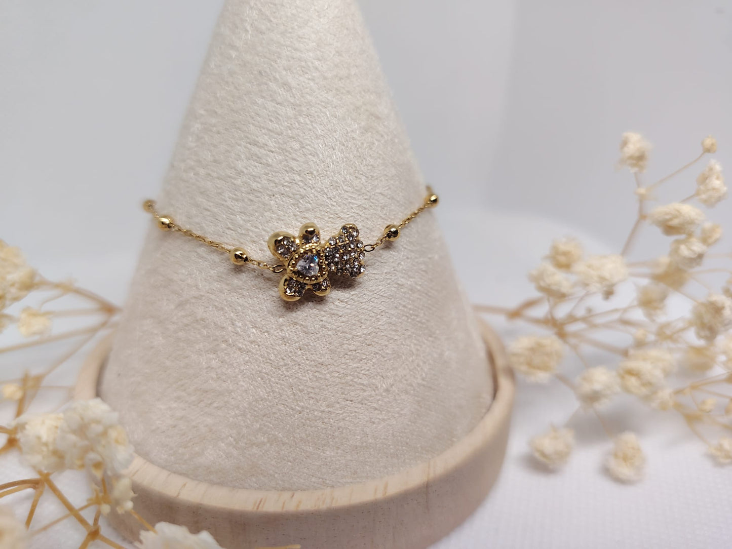 Bracelet Enfant Ourson & Strass Doré – Acier Inoxydable