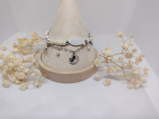 Bracelet Coquillage & Perles en Acier Inoxydable