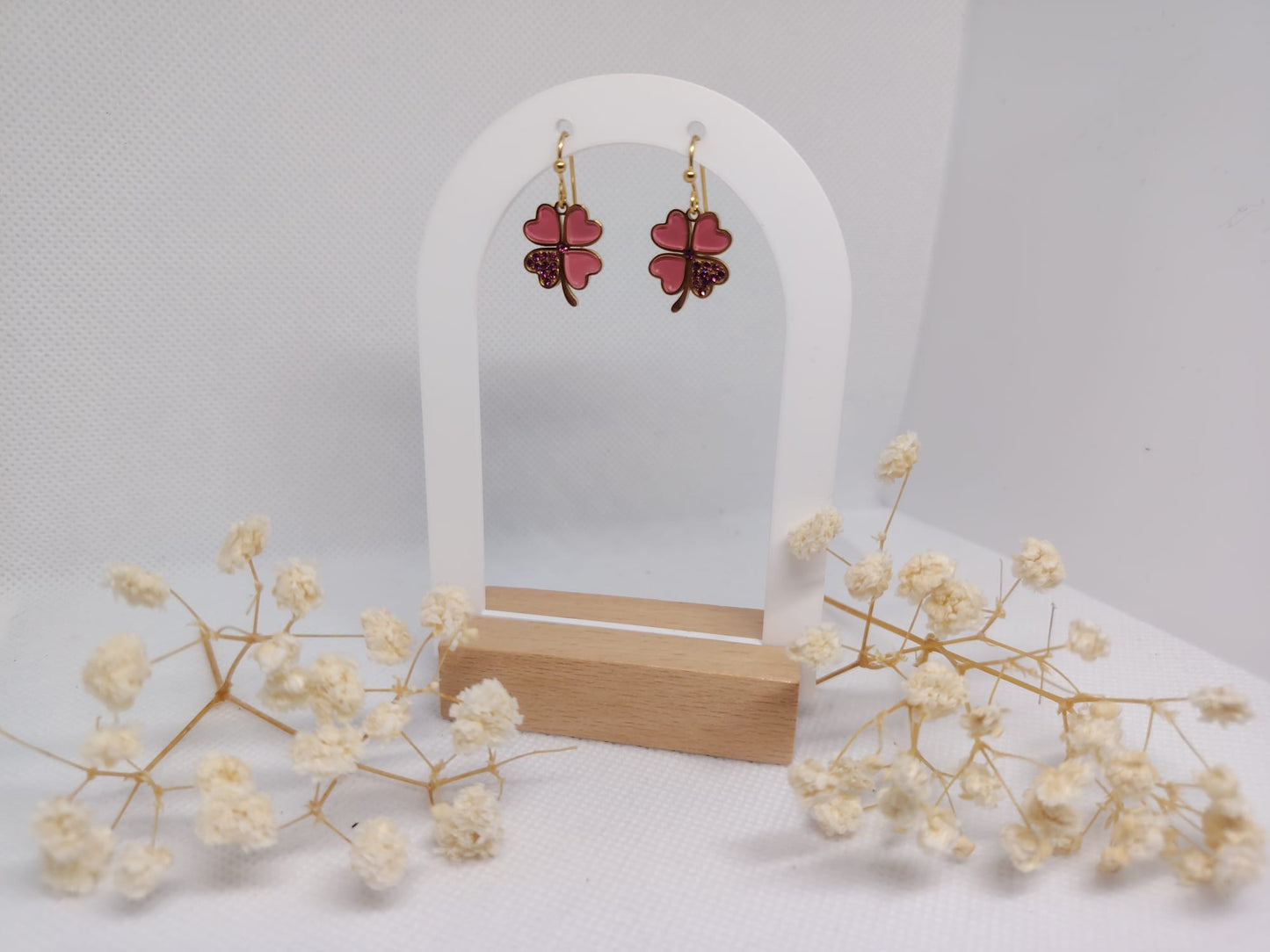 Boucles d’oreilles Trèfle Rose – Acier Inoxydable