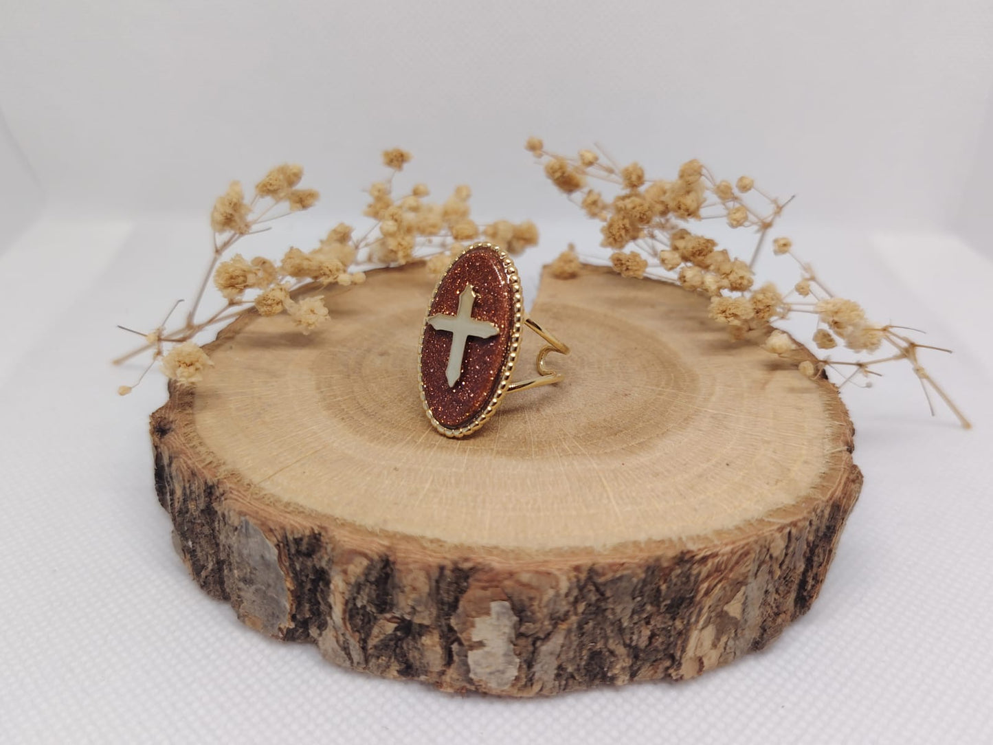 Bague Croix Dorée en Acier Inoxydable