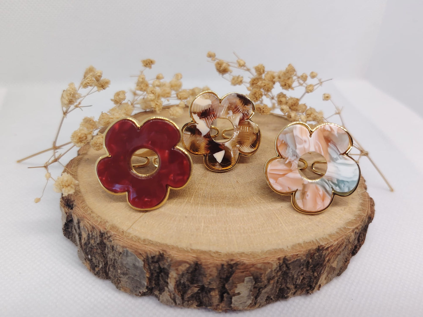 Bague Fleur Dorée En Acier Inoxydable