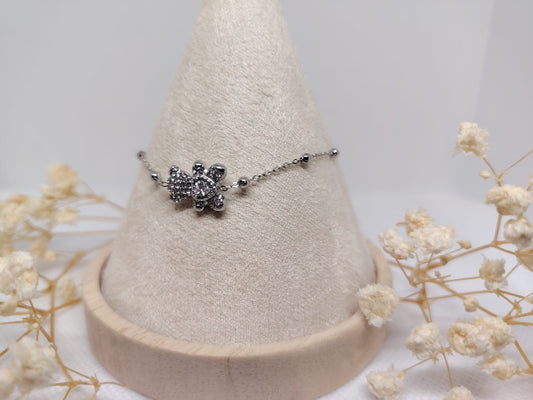 Bracelet Enfant Ourson & Strass Argenté – Acier Inoxydable