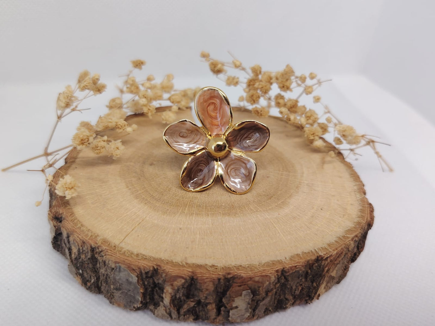 Bague Fleur Dorée – Acier Inoxydable