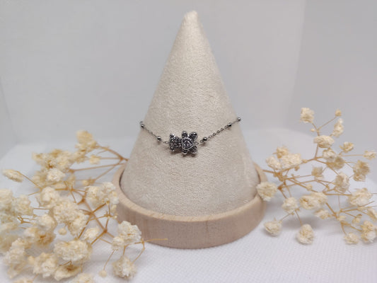 Bracelet Enfant Ourson & Strass Argenté – Acier Inoxydable