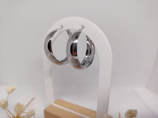 Boucles d’oreilles créoles argentées en acier inoxydable