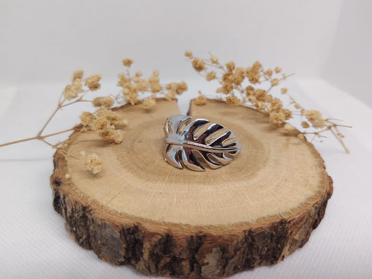 Bague Feuille en Acier Inoxydable – Élégance Naturelle