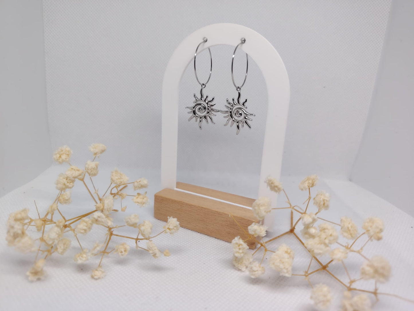 Boucles d’Oreilles Soleil en Acier Inoxydable Argent