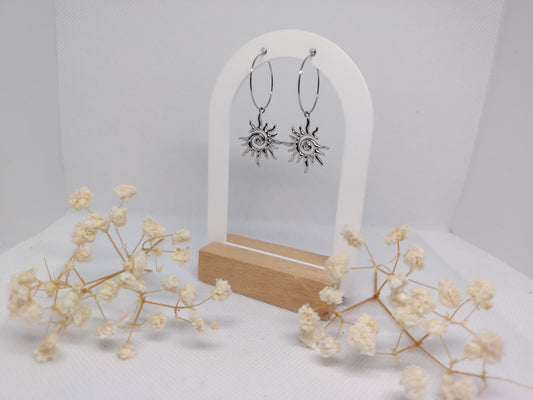 Boucles d’Oreilles Soleil en Acier Inoxydable Argent