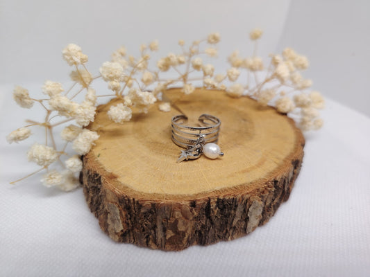 Bague multi-anneaux avec perle & étoile – Acier inoxydable