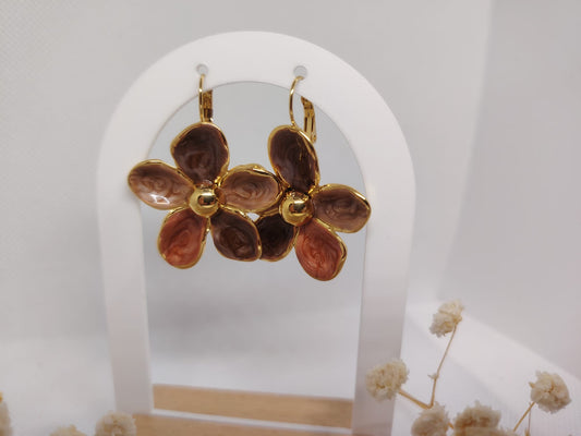 Boucles d’Oreilles Fleur en Acier Inoxydable Doré