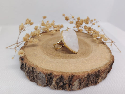 Bague Cœur Nacré Blanc en Acier Inoxydable – Douceur & Élégance