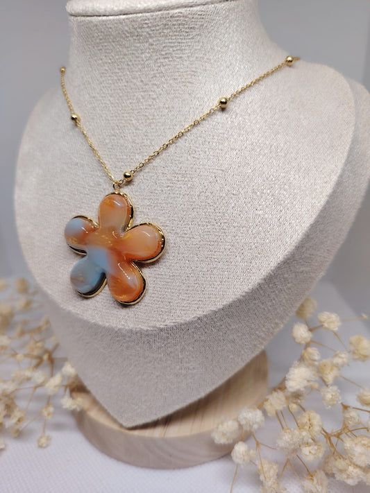 Collier Fleur marbrée – Acier inoxydable