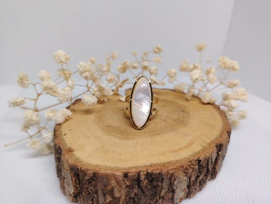 Bague ovale nacrée en acier inoxydable