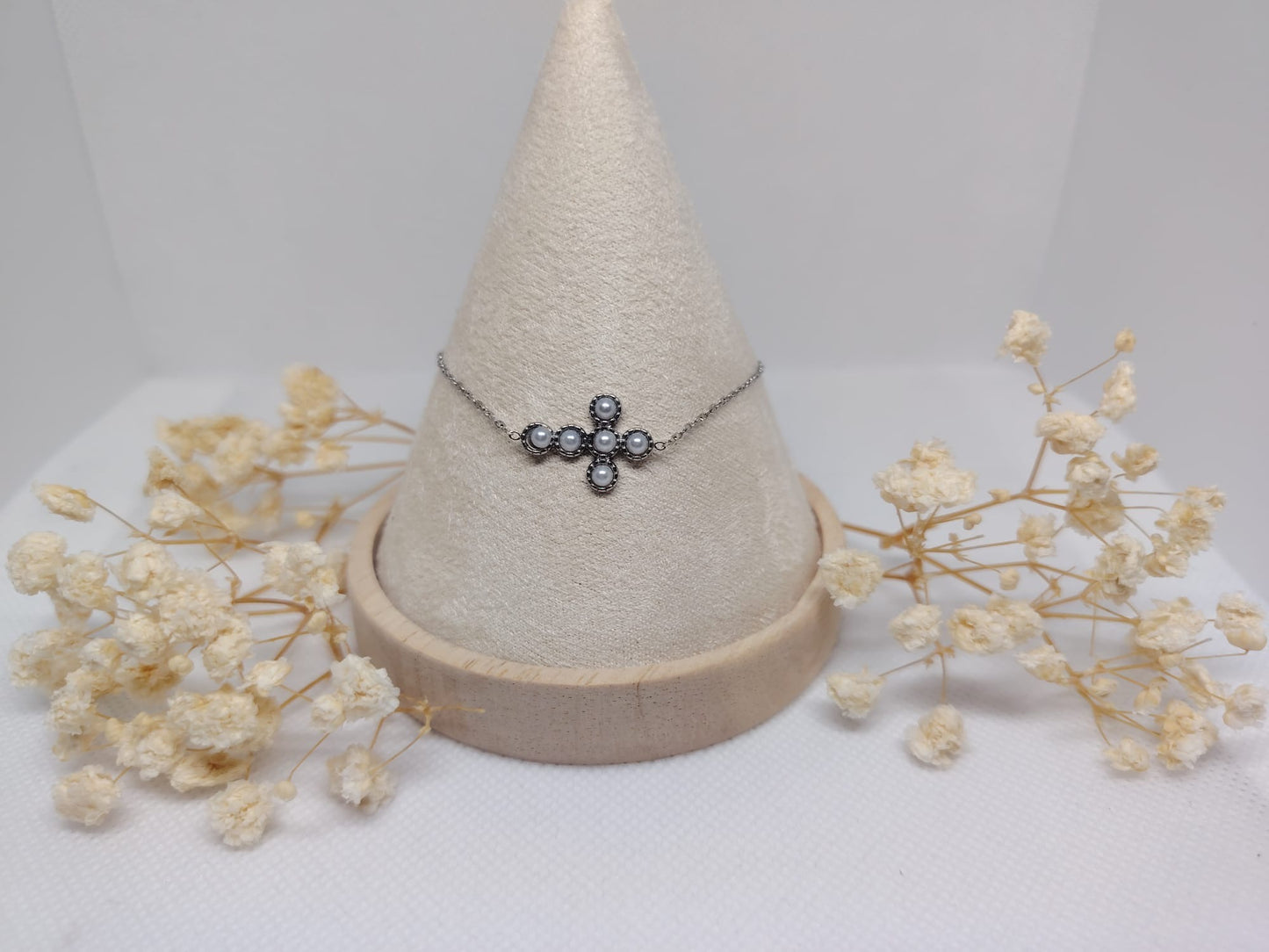 Bracelet Croix Perlée en Acier Inoxydable