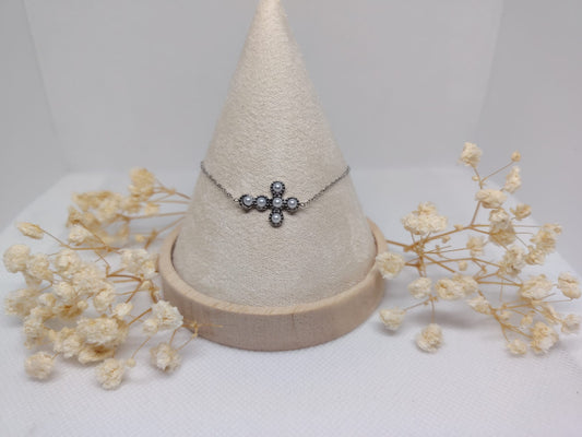 Bracelet Croix Perlée en Acier Inoxydable