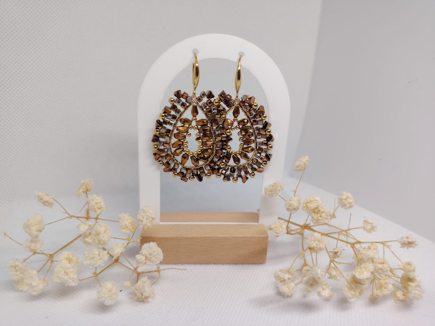 Boucles d’oreilles dorées à perles – Acier inoxydable