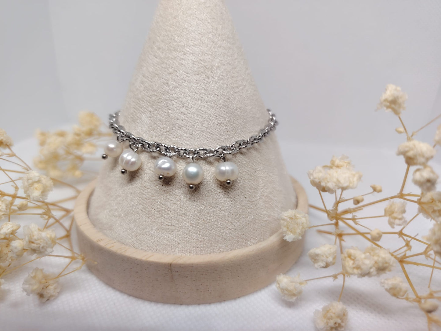 Bracelet Chaîne à Perles Pendantes en Acier Inoxydable