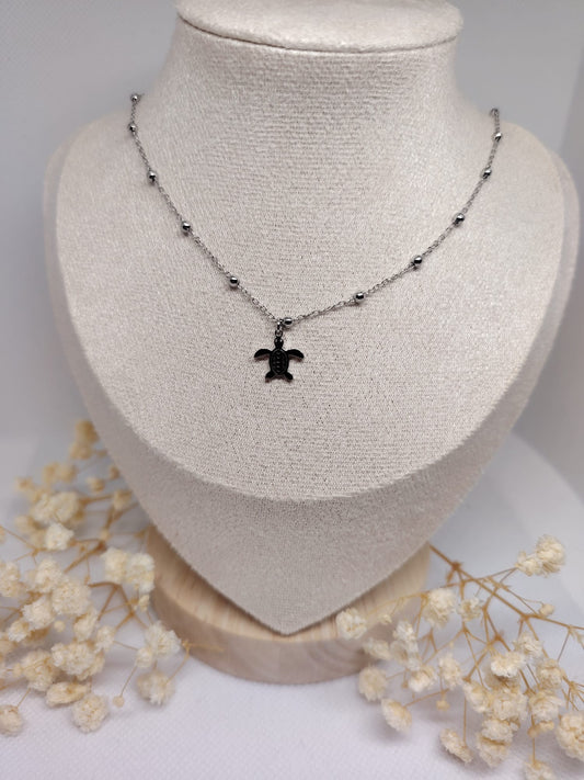 Collier Enfant Tortue Argentée – Acier Inoxydable
