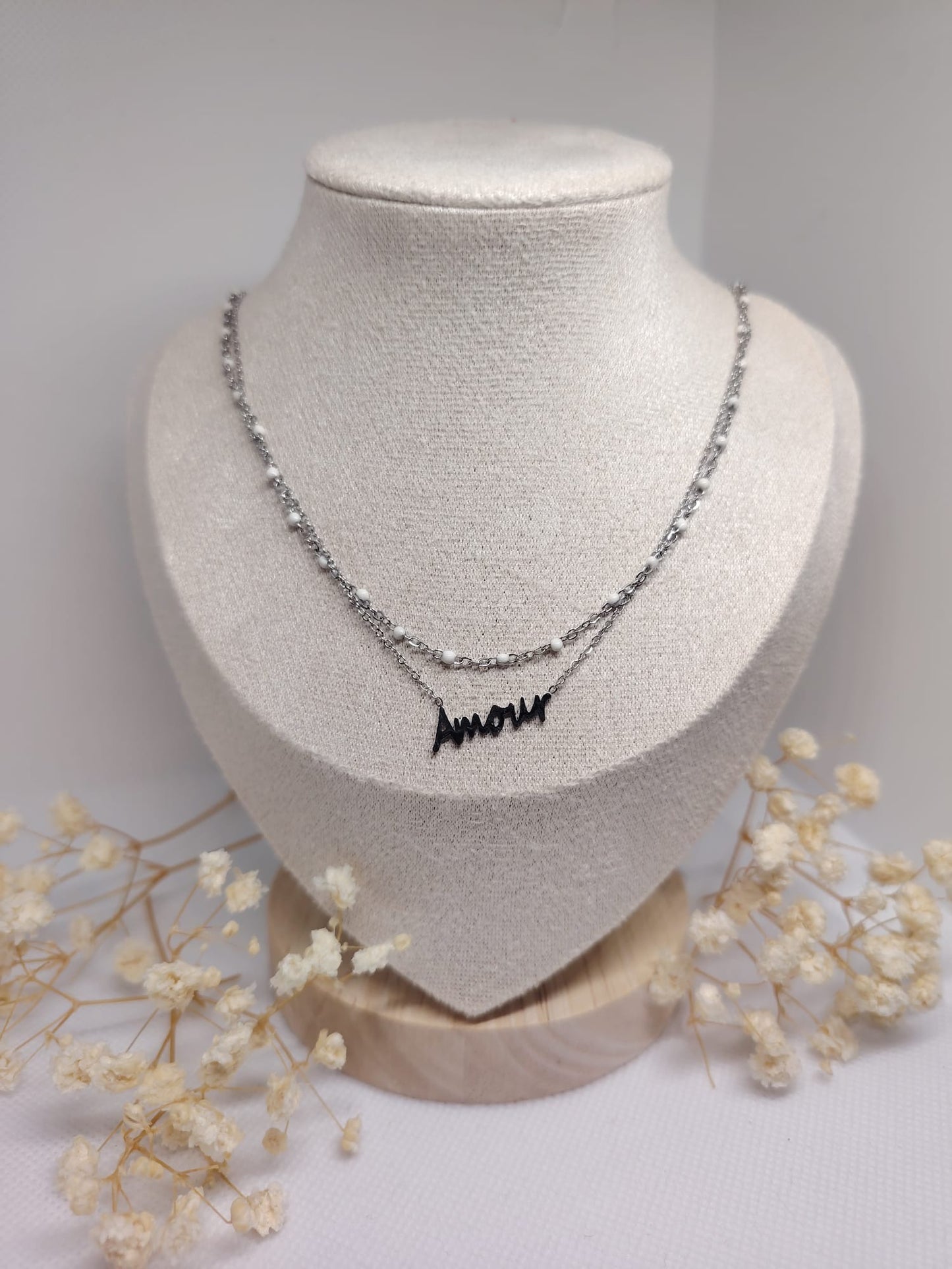 Collier Double Rang « Amour » en Acier Inoxydable