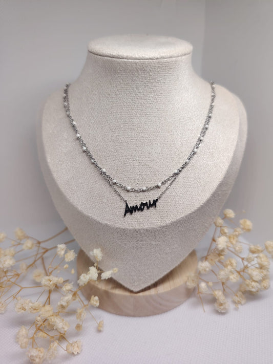 Collier Double Rang « Amour » en Acier Inoxydable