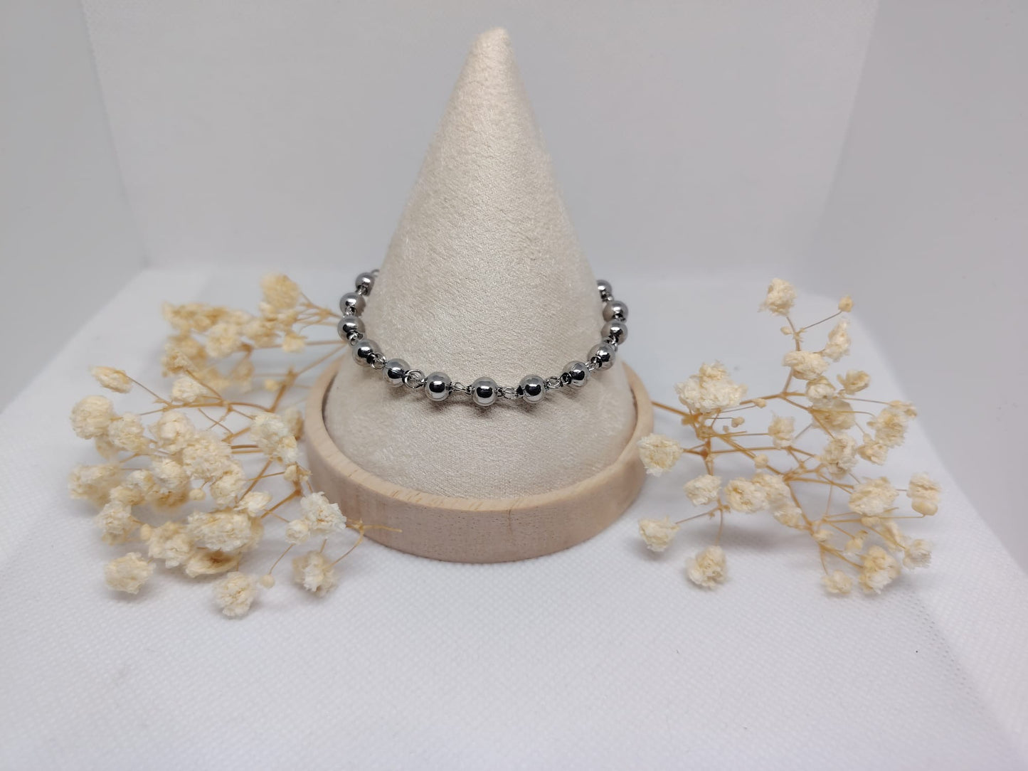 Bracelet Perles Argentées en Acier Inoxydable