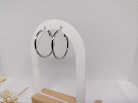 Créoles Argent 30 mm – Acier inoxydable