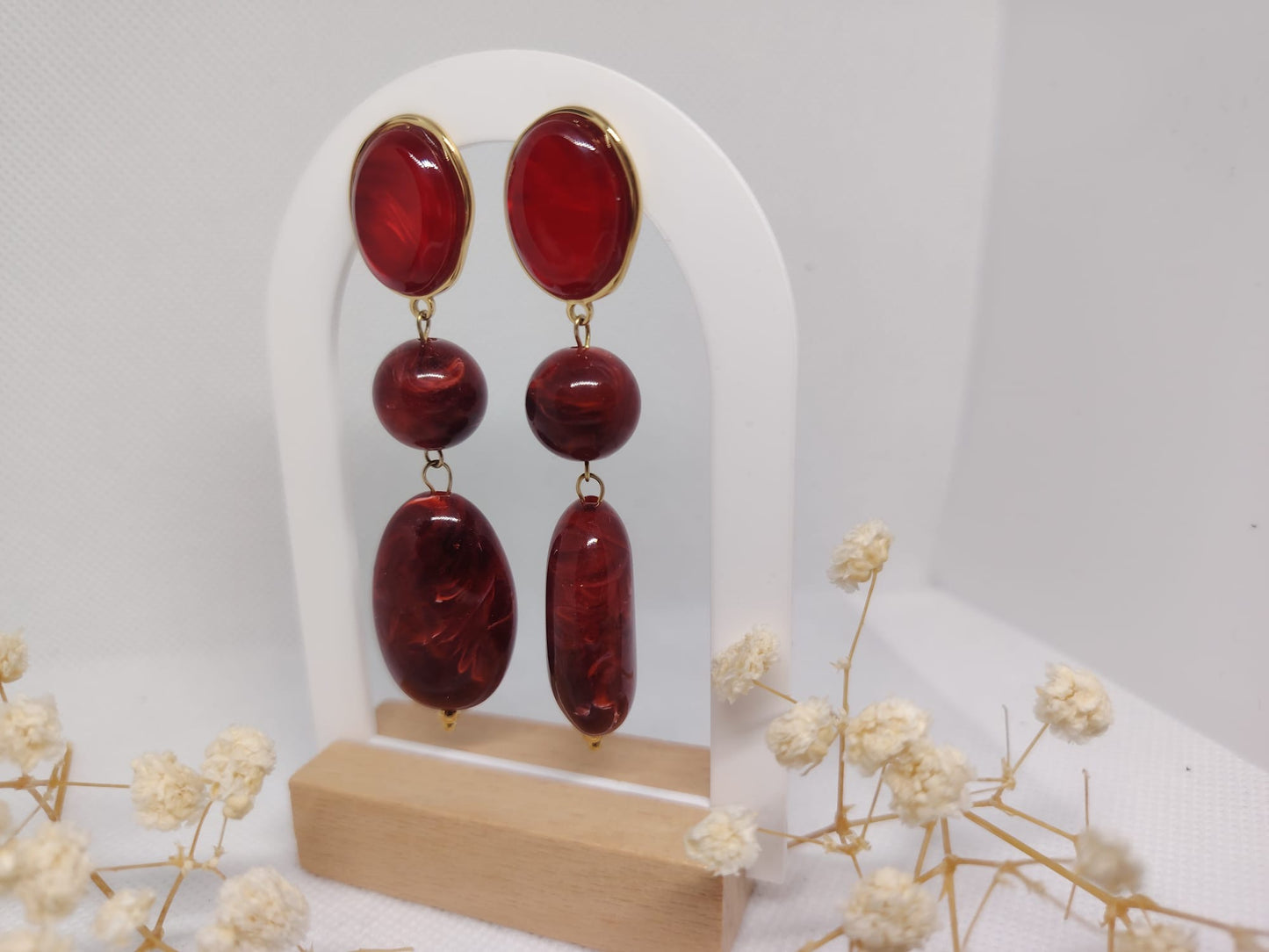 Boucles d’oreilles élégantes en acier inoxydable – Rouge profond
