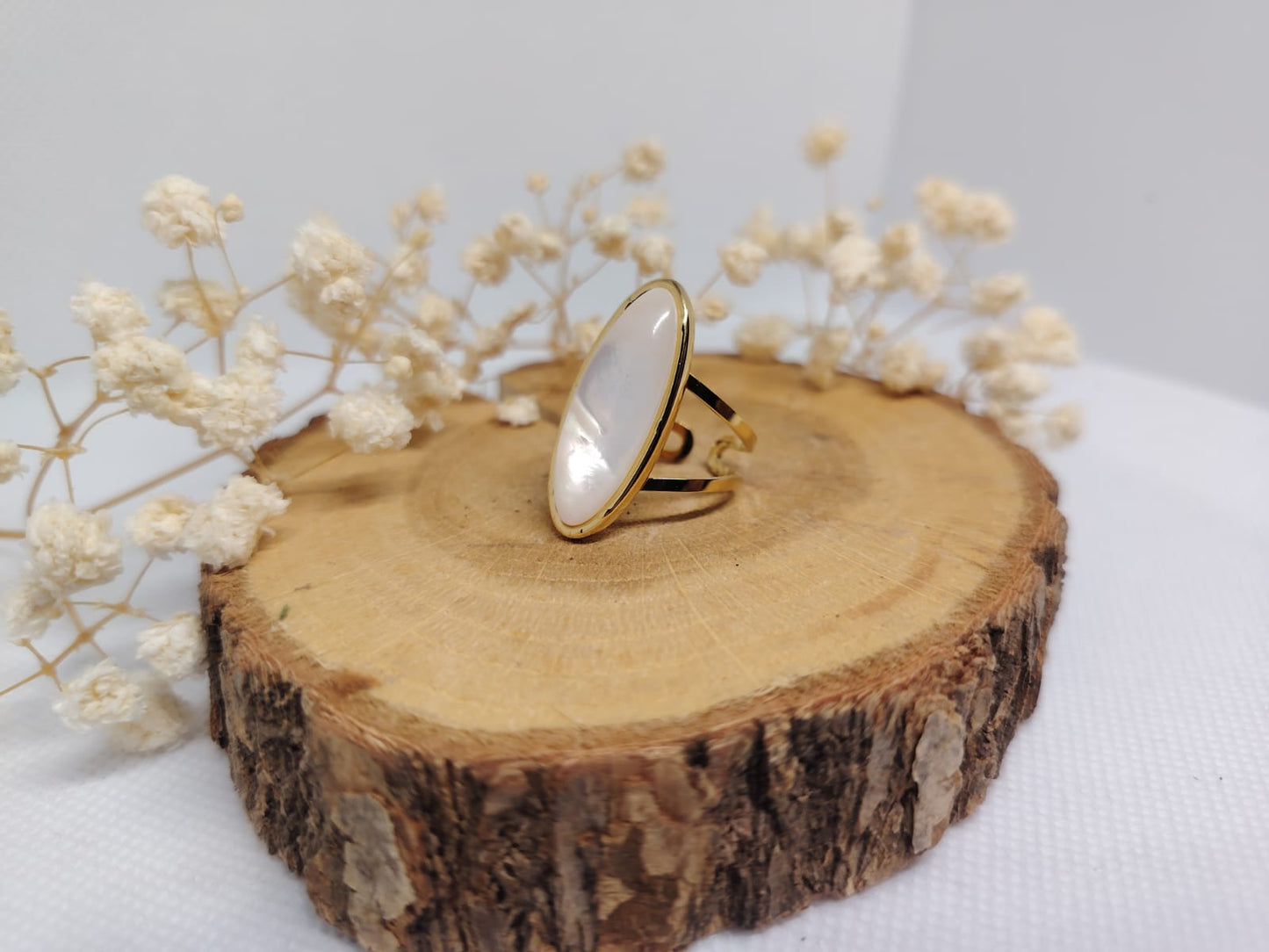 Bague ovale nacrée en acier inoxydable