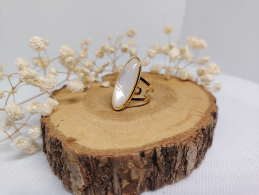 Bague ovale nacrée en acier inoxydable