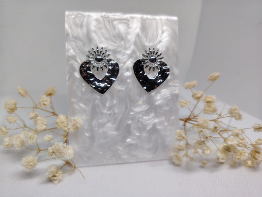 Boucles d’oreilles cœur & fleur – Acier inoxydable