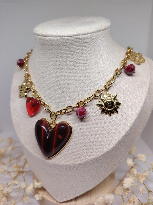 Collier charms cœur rouge – Acier inoxydable