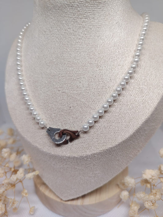 Collier Menottes & Perles – Acier Inoxydable