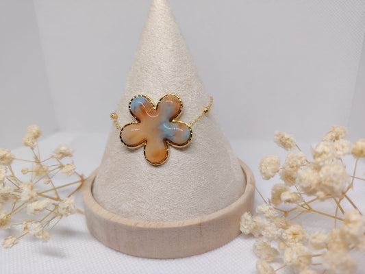 Bracelet Fleur Marbrée – Acier Inoxydable Doré