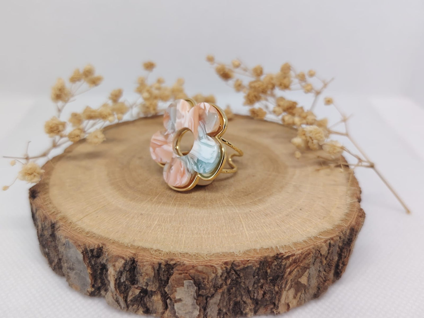 Bague Fleur Dorée En Acier Inoxydable