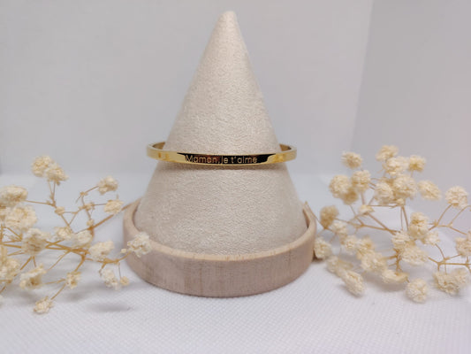 Bracelet Jonc Maman, Je t’aime – Acier Inoxydable Doré