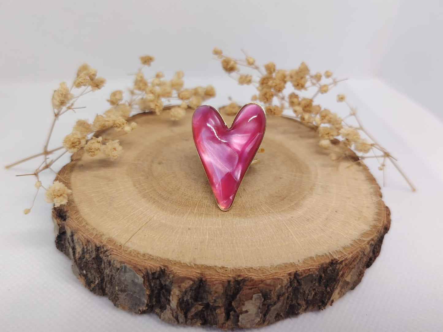 Bague Cœur Nacré de Rose en Acier Inoxydable – Douceur & Élégance