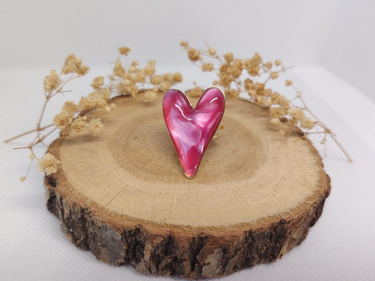 Bague Cœur Nacré de Rose en Acier Inoxydable – Douceur & Élégance