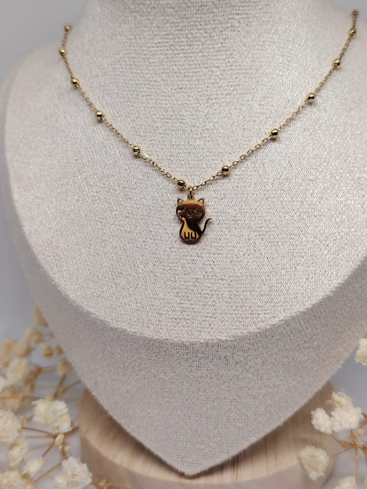 Collier Enfant Chat Doré – Acier Inoxydable