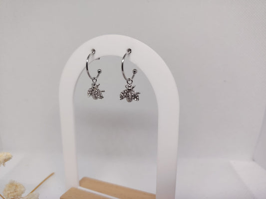 Boucles d’oreilles Abeille  Argent – Acier inoxydable