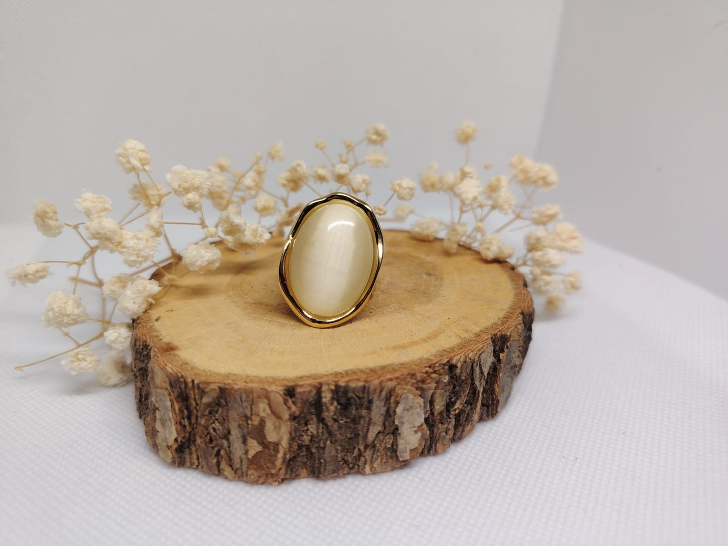 Bague Dorée à Pierre Marron – Acier Inoxydable