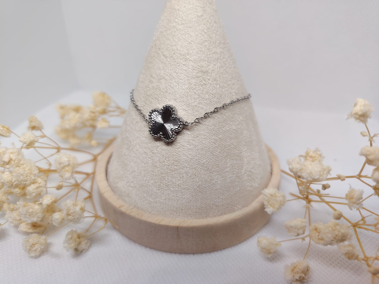 Bracelet Trèfle Argenté en Acier Inoxydable