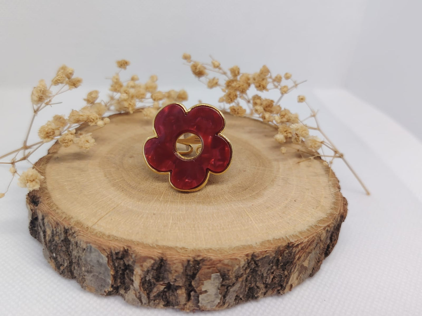 Bague Fleur Dorée En Acier Inoxydable