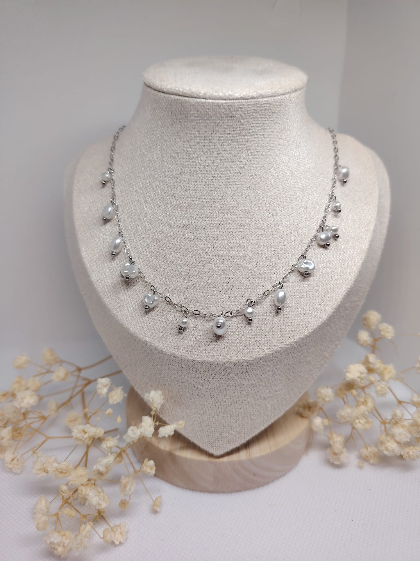 Collier Chaîne à Perles Pendantes – Acier Inoxydable Argenté