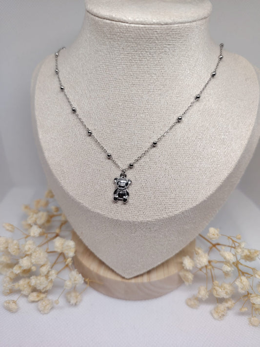Collier Enfant Ourson Argenté – Acier Inoxydable