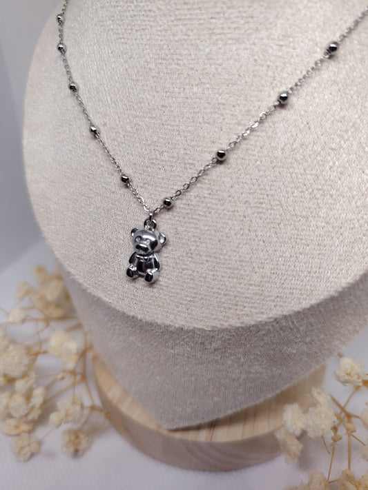Collier Enfant Ourson Argenté – Acier Inoxydable